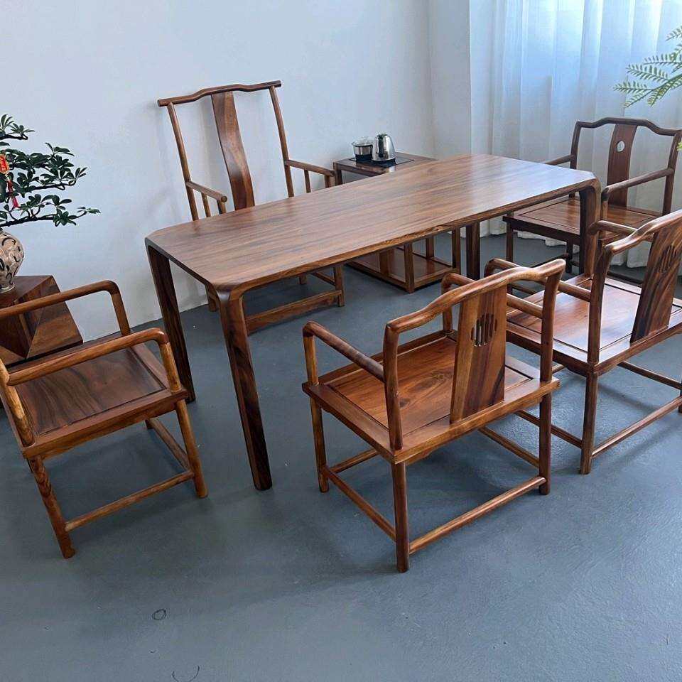 实木大板茶桌餐桌家具书脑TUR桌电客桌一体新中茶式台家具厅家用
