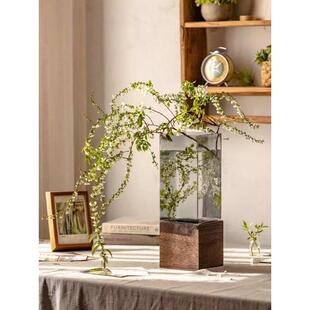 客厅餐桌方口掬花批发摆件玻璃装饰涵器 插花花瓶木托透明