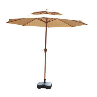 户外遮阳伞庭院花园双顶摇手伞露台摆摊大号双层木纹色直杆遮阳伞