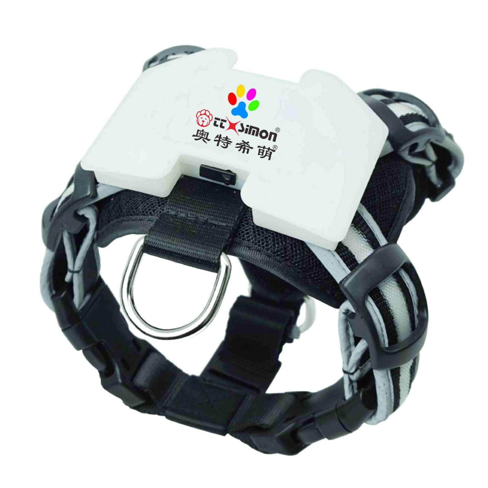 LED宠物胸背带 网格软垫防冲撞尼龙发光胸背带 牵引胸背