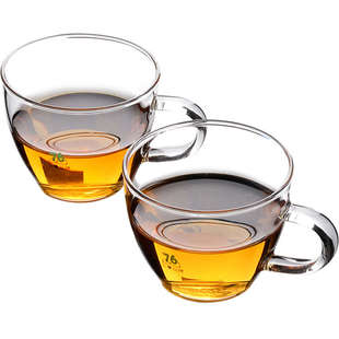 台湾76耐热玻璃小茶杯带把迷你功夫茶具家用小号品茗杯子透明套装