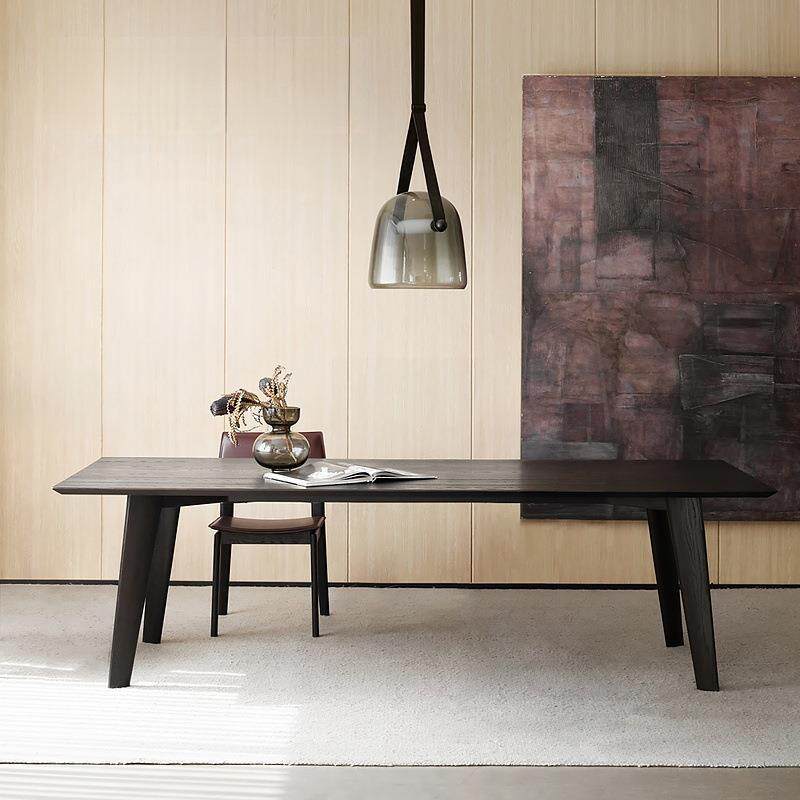 轻奢设计师简约长方形洽谈桌家用小户型办公书桌北欧实木黑色餐桌