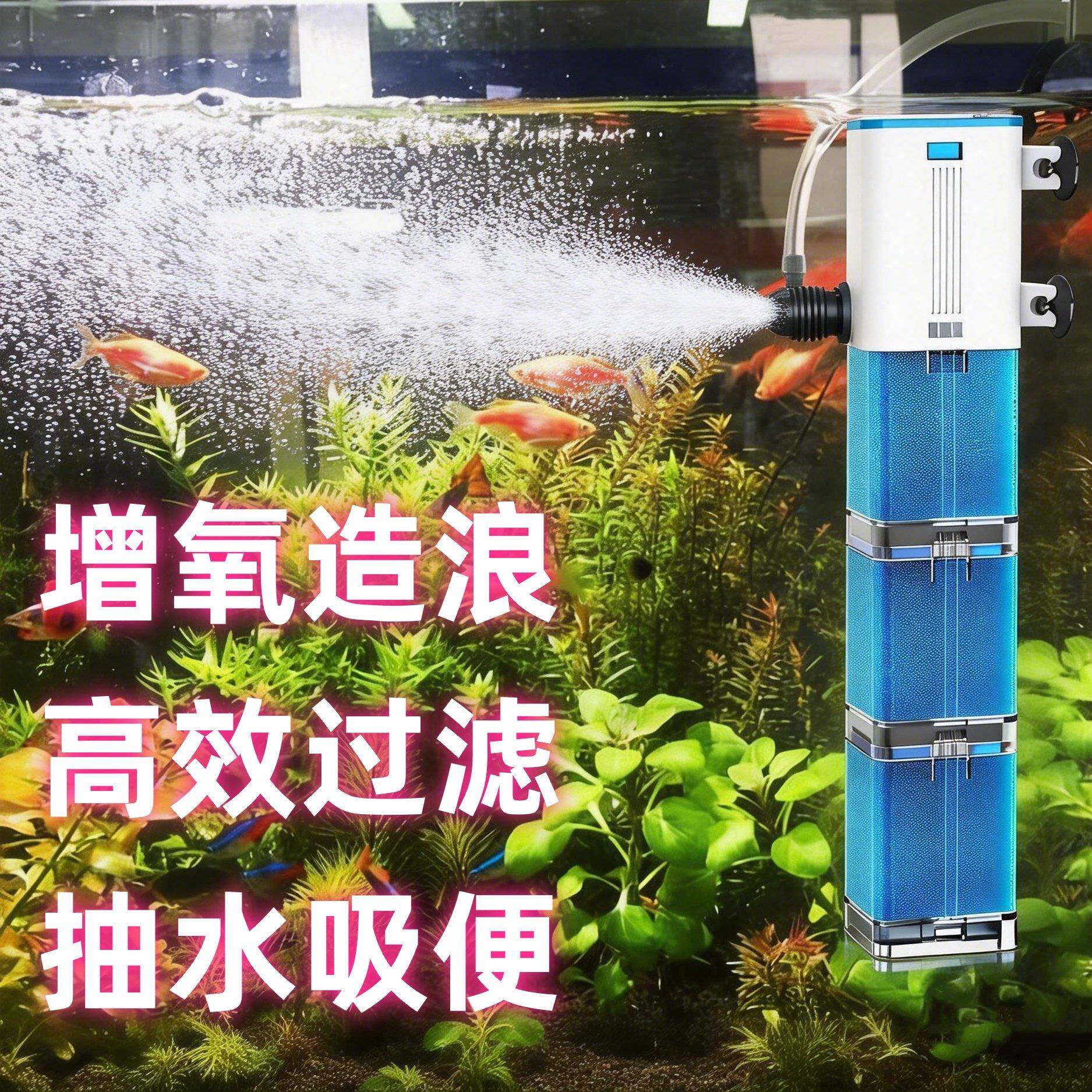 鱼缸制氧机过滤器循环水泵制氧一体机净水内置三合一增氧气泵小静