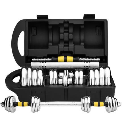 新款纯铁实心电镀哑铃杆铃男士20公斤变杠铃组合家用健身哑铃器材