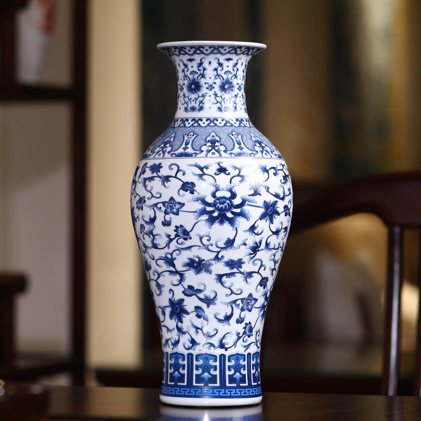 景德镇陶瓷器彷古青花瓷中式花瓶客厅插花玄关装饰摆饰复古高级感