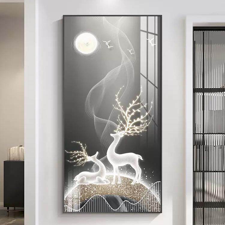 福鹿月牙玄关装饰画轻奢大气走廊挂画现代简约进门入户过道壁画