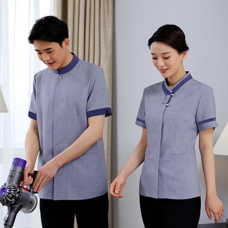 亚麻酒店保洁工作服女短袖餐厅客