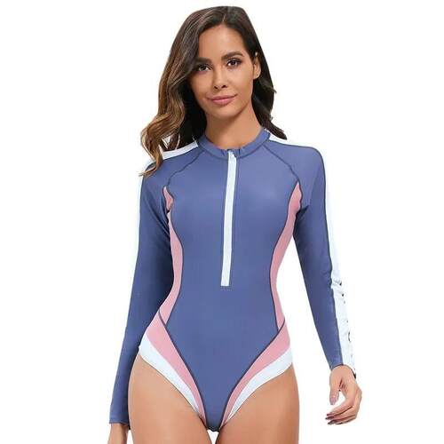 R 35260 Color Blocking Long Sleeve Swimsuit 撞色长袖泳衣