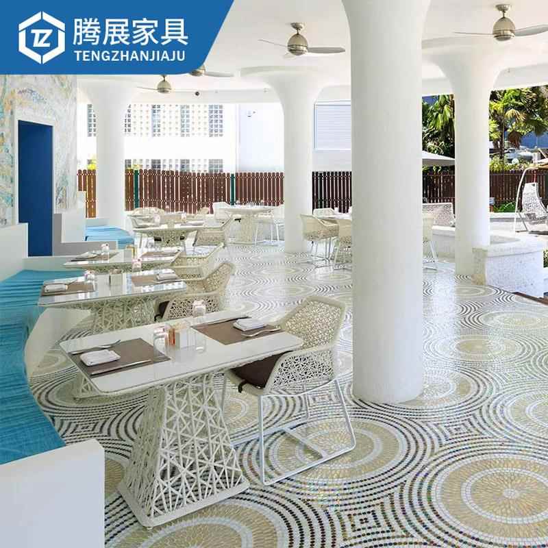 新款直销现代户外桌椅白色庭院藤编家具酒店阳台藤椅室外简约休闲