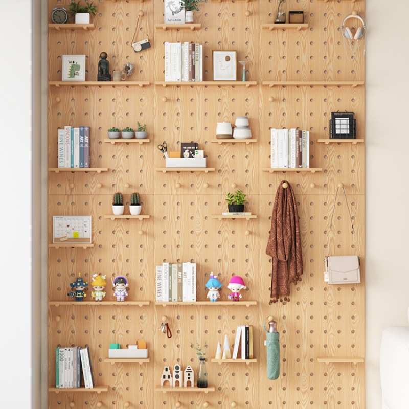实木挂板入户隔板收纳架墙壁木质展示架洞洞板玄关墙面置物架墙上