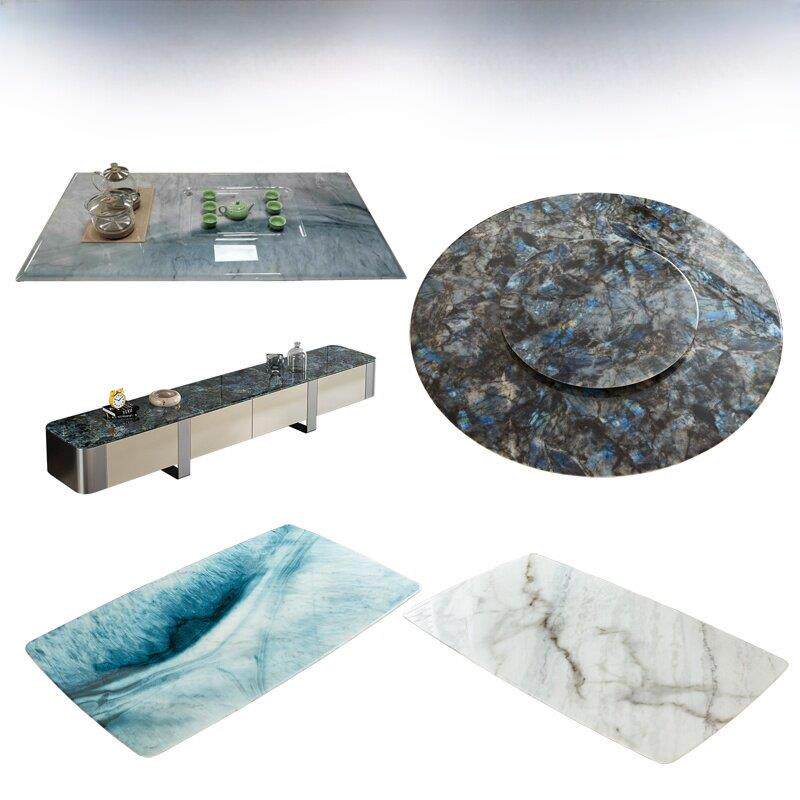 天然石材超级水晶台面定制餐桌转盘咖啡桌鞋柜电视柜台豪华石材大