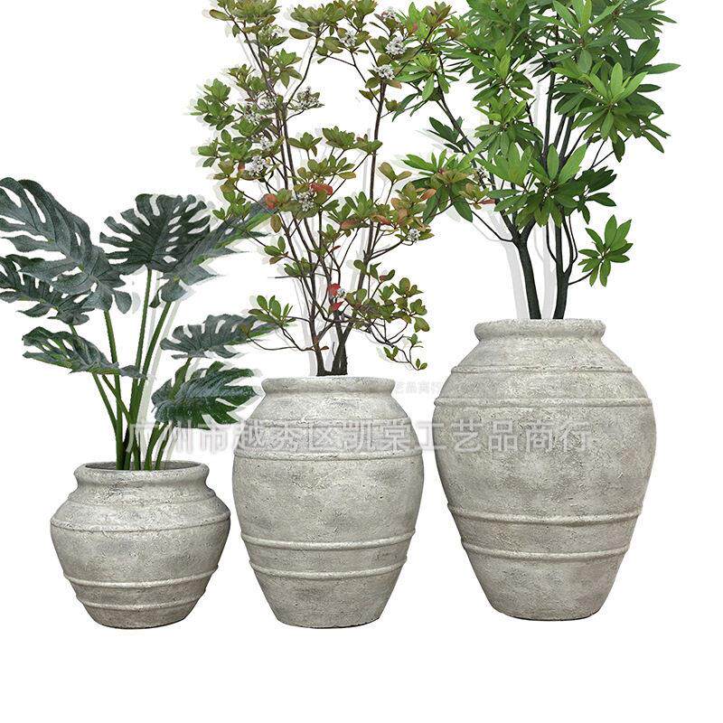 复古水泥花盆侘寂风庭院阳台种植酒店民宿装饰仿古子景观摆设
