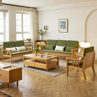 冬夏两用北欧风榉木沙发组合日系风家用现代简约原木色小户型