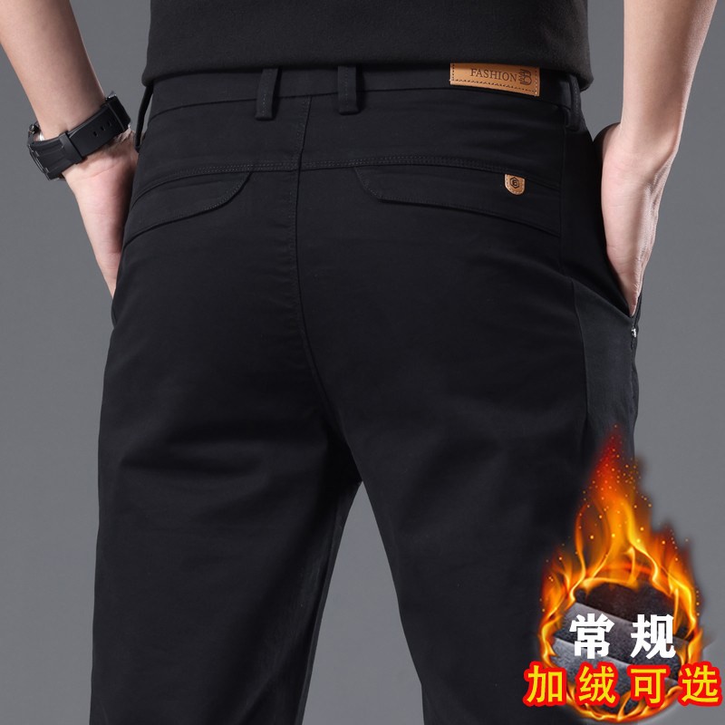 意大利秋冬高端纯棉男士休闲裤黑色直筒商务修身长裤新款轻奢加绒
