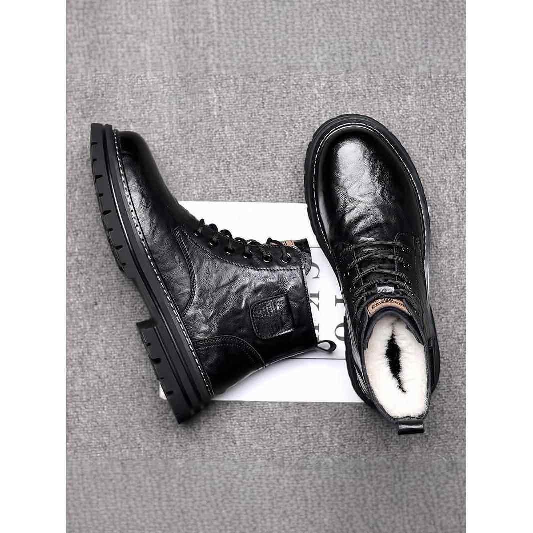 潮牌真皮羊毛马丁靴男士2025冬季新款高帮鞋棉鞋加绒保暖雪地皮靴