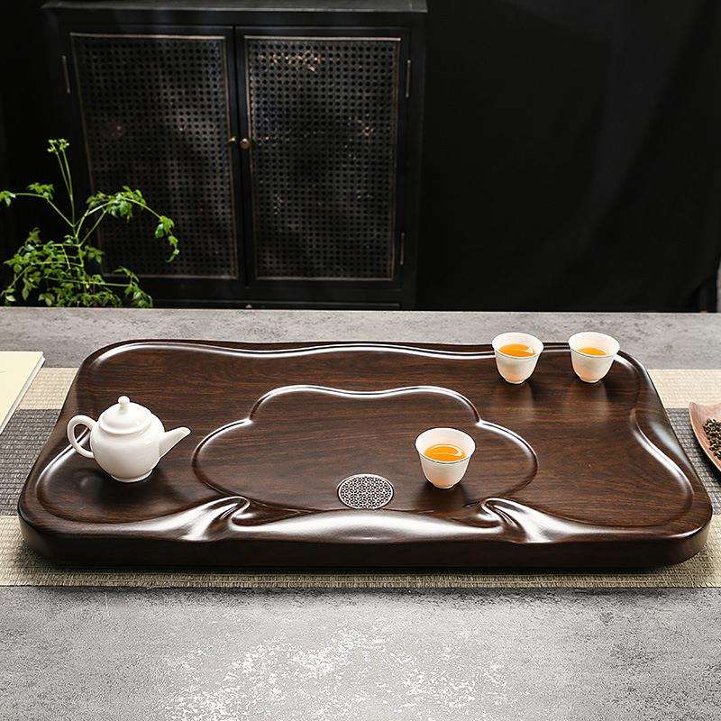 竹木茶盘黑檀木纹茶具托盘荷韵茶台茶海茶托盘国潮风排水设计竹制