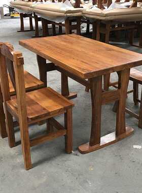 餐桌火锅快餐桌椅组合碳化火烧实木家具饭店桌子餐饮大排档弯面