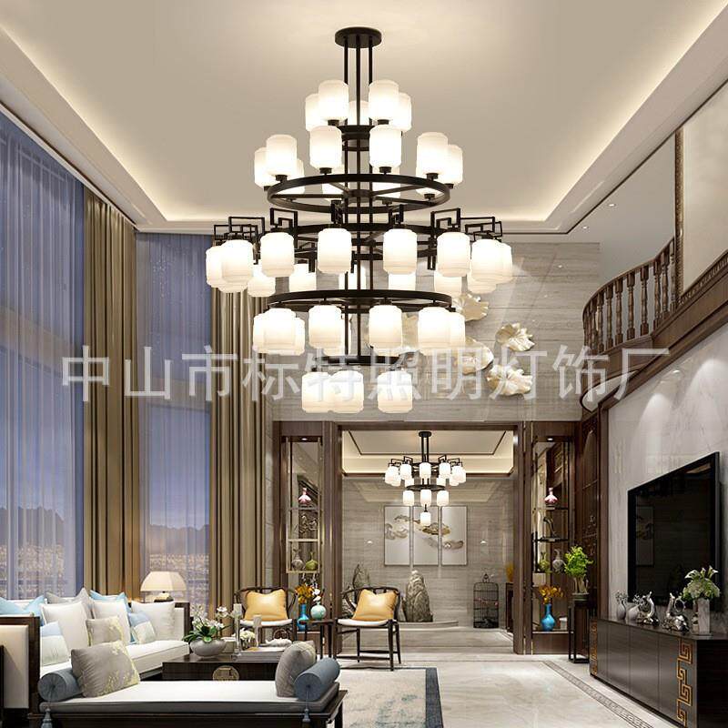 新中式吊灯楼中楼客厅酒店灯具跃层中空复古挑高别墅复式楼大吊灯
