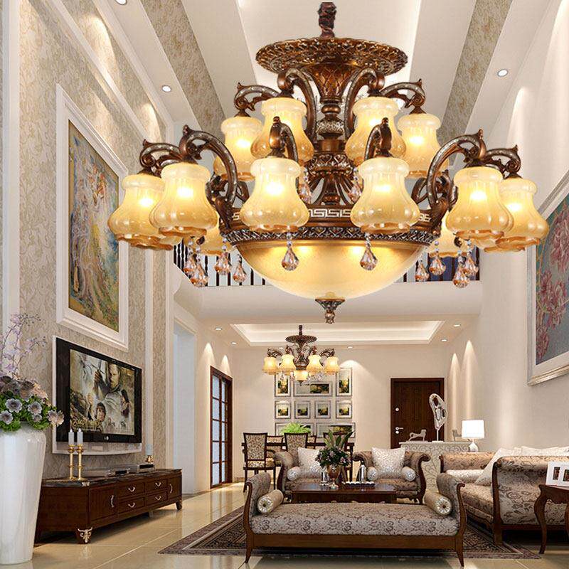 欧式客厅主吊灯奢华大气别墅挑空高档古典美覆式楼中楼灯2025新款