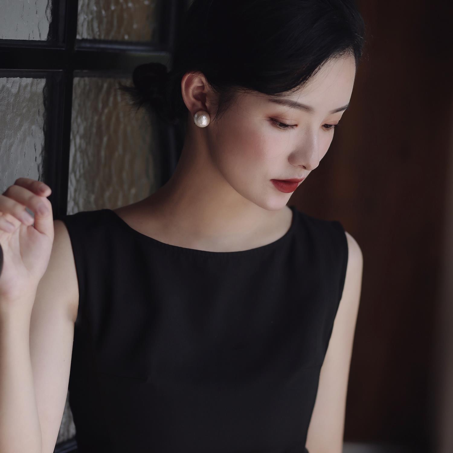 原创设计款棉花珠耳夹无耳洞女冷淡风蚊香盘耳夹仙气森系超仙耳环