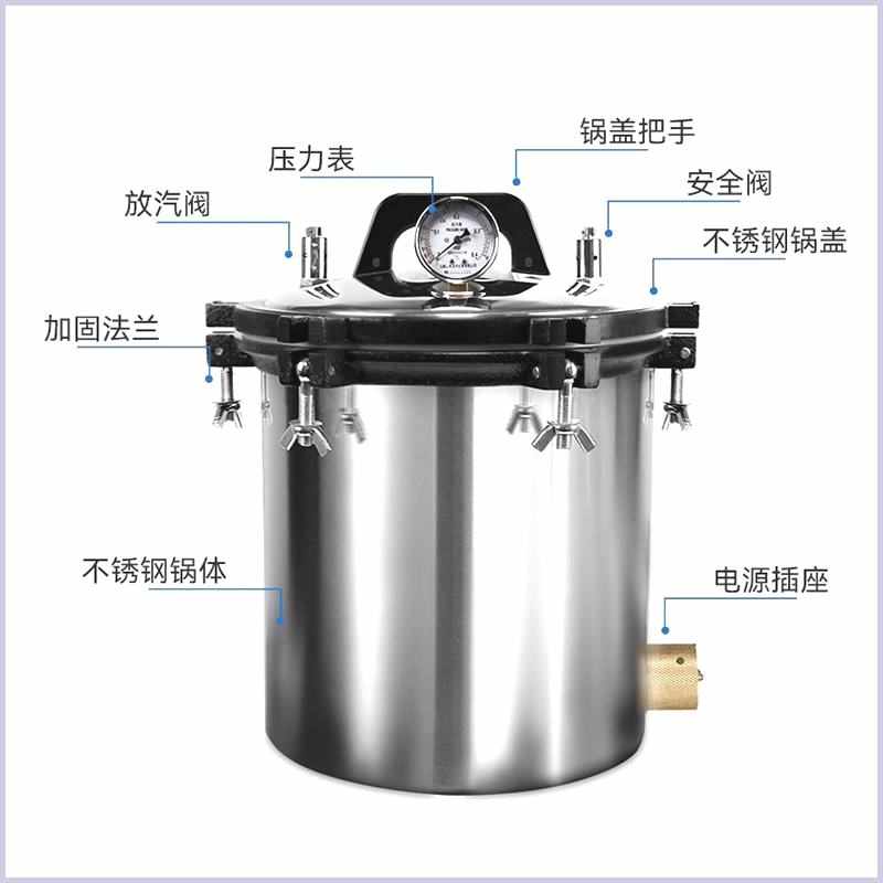 防干烧高压蒸汽灭菌锅实验室不锈钢手提式医用消毒小型数显全自动