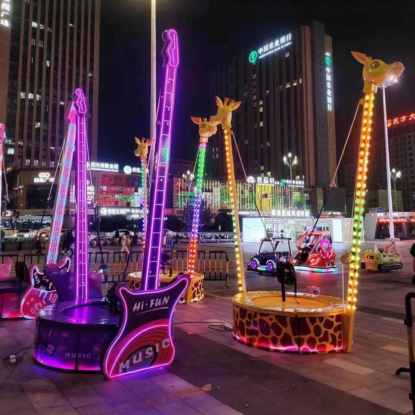 户外广场景区儿童发光蹦极床豪华折叠手摇发光蹦极跳跳床游乐设备