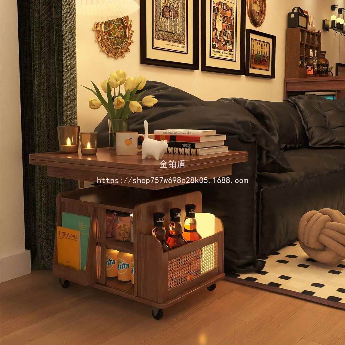 茶台折叠餐桌多功能推车时代茶桌客厅沙发两用移动升降茶几实木