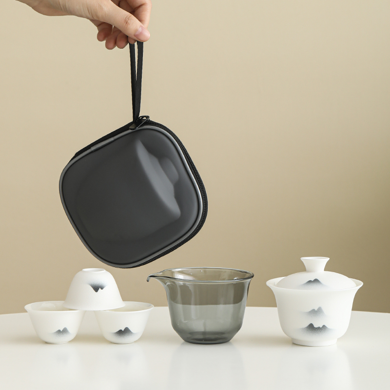 半彩水墨阳川盖碗套装中式高档大容量泡茶碗茶杯不烫手功夫茶具