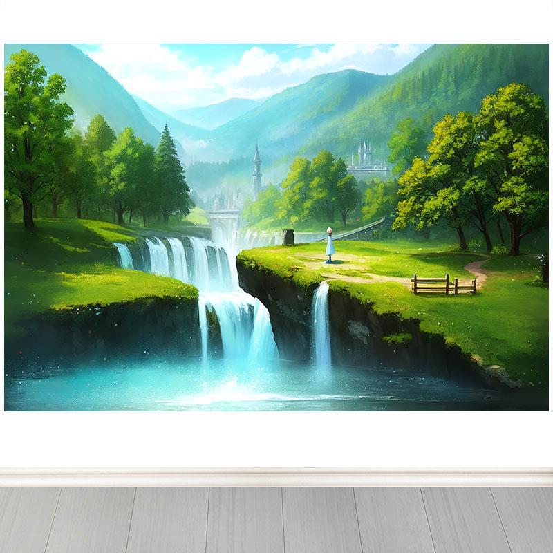绿色绿树护眼水流家居家用装饰壁画客厅沙发背景墙自粘贴纸墙画