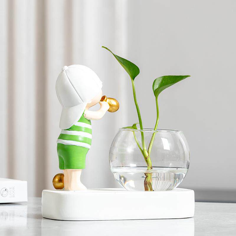 现代简约吹泡泡女孩玻璃水培花瓶摆件客厅小清新桌面植物鱼缸容器