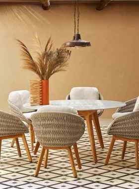 户外实木桌椅组合庭院防木别露墅室外台花柚木阳78809台休园闲腐