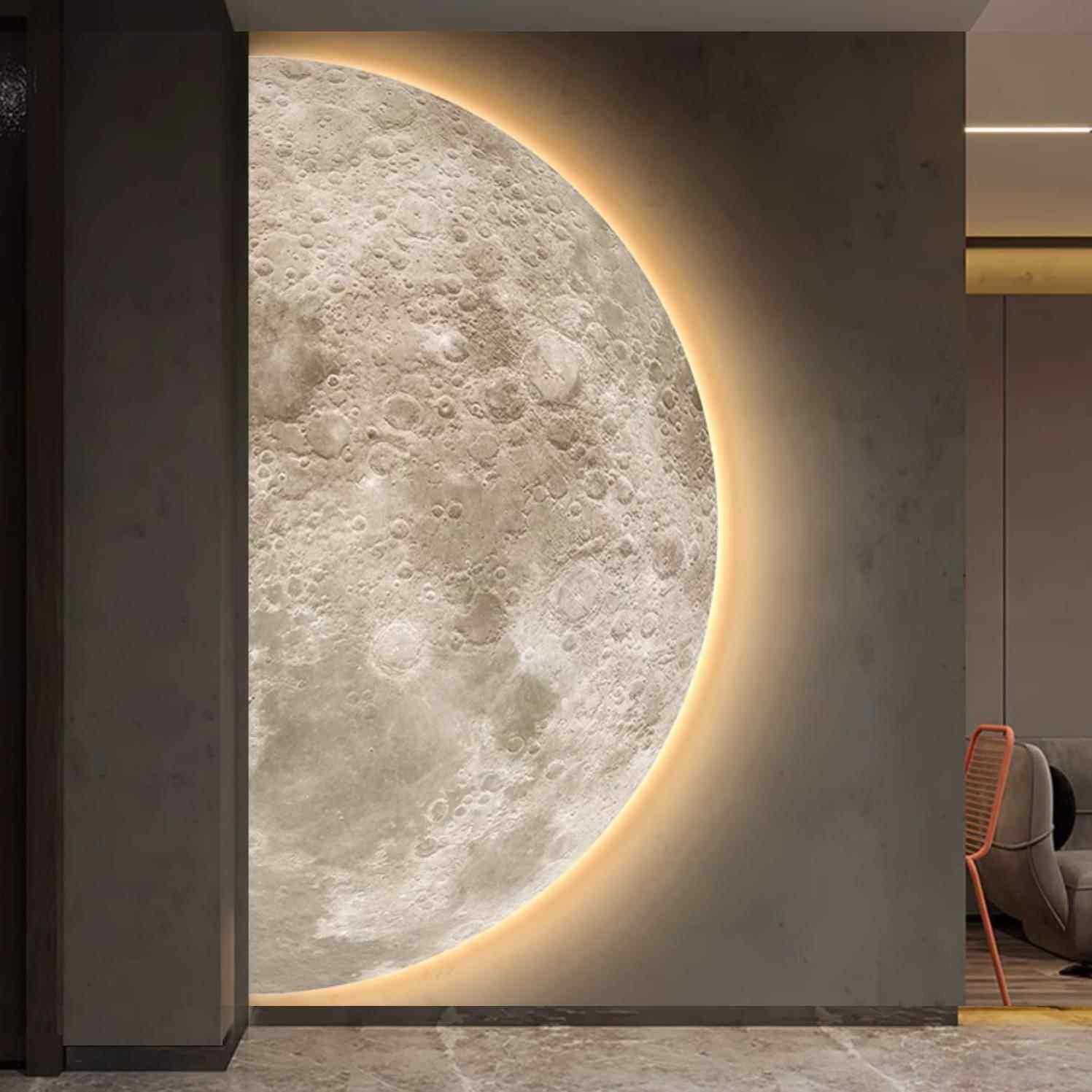 立体感砂岩轻奢奶油风入户玄关装饰挂画高级半圆走廊过道月球壁灯