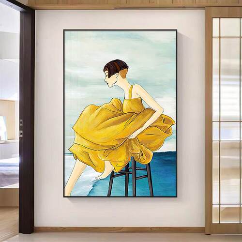 新款直销北欧轻奢人物装饰画复古小众美女挂画服装店美容院壁画客