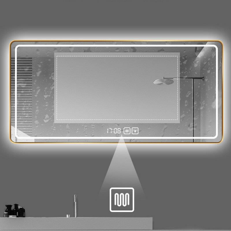 现代卫L生间镜智带边框防雾挂墙方形感应能浴室镜子子AAF触摸屏ED