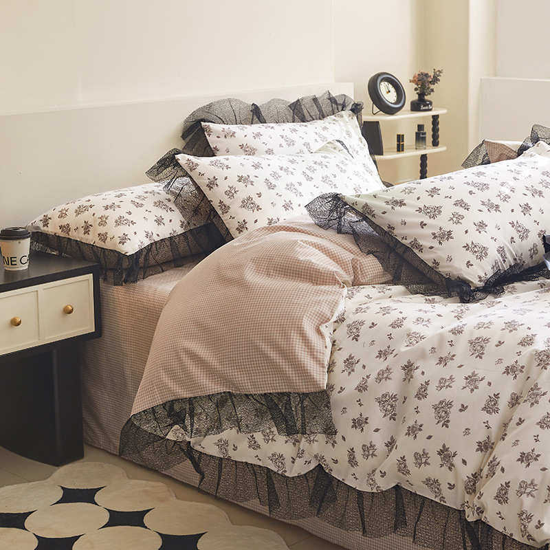 公主件套棉花边碎花棉式四4件套小镂空少女风ins心法批发黑色