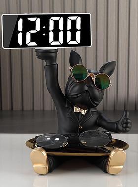 进门口放钥匙的摆件入户玄关家居装饰品轻奢法斗狗鞋柜托盘收纳盒