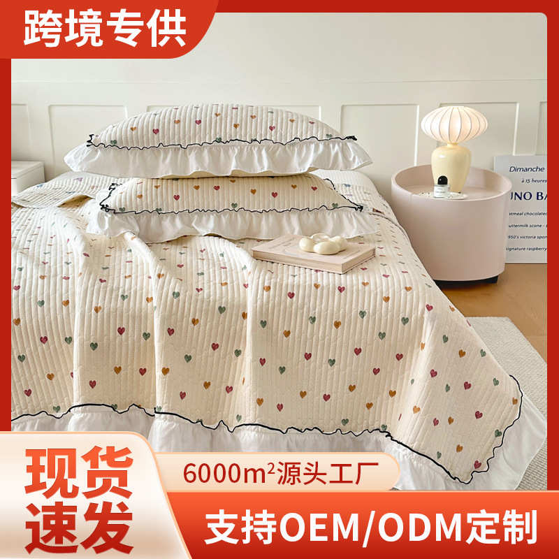 床单防滑通用双层单人花边针织纱床床床罩四季棉加厚夹裙棉版盖韩