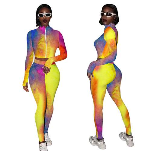 Women's printed zipper cover finger clothing sports pants