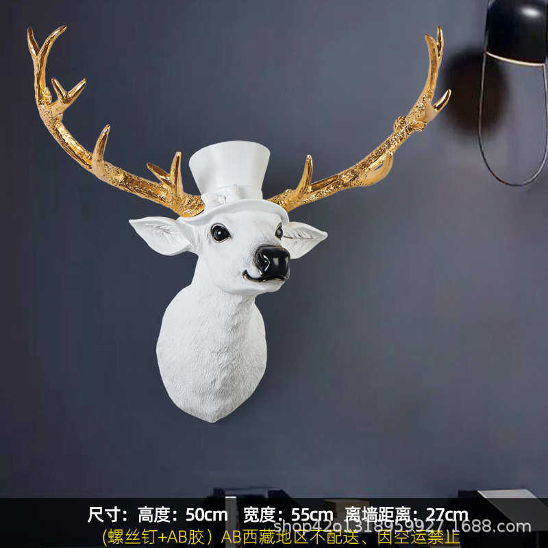 墙客厅装饰沙发挂件餐厅美式复古鹿头鹿角立体动物壁挂创意头背景