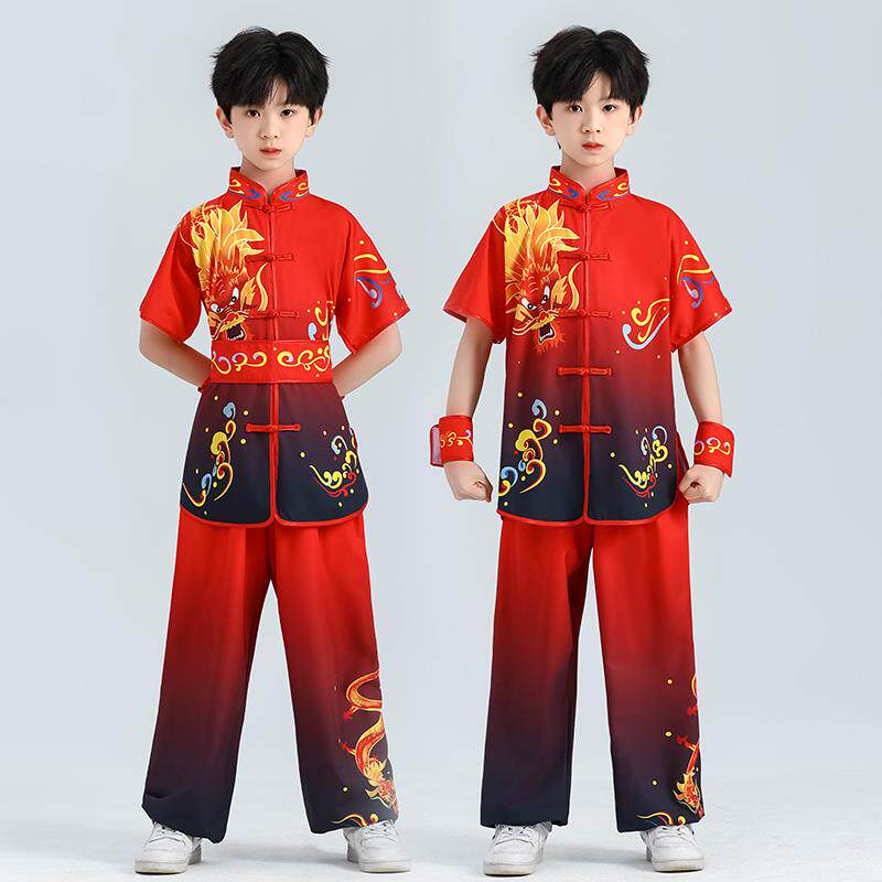 高档儿童武服装表服练练功术男女童长短袖武术操学生武馆训演演太