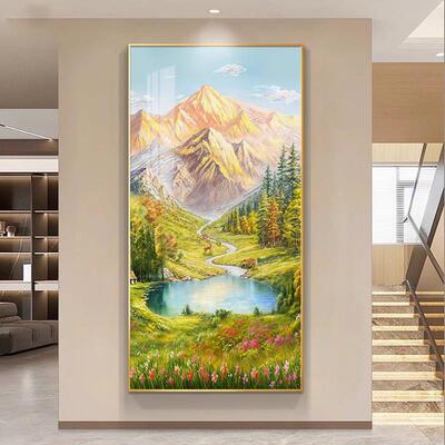 聚宝盆入口装饰画，入口门挂画，典雅大气走廊过道画，景观壁画