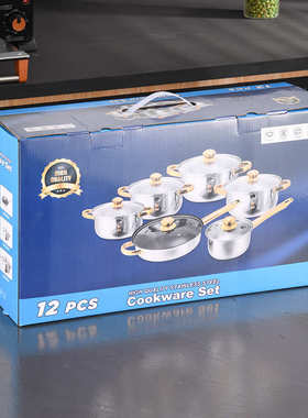 出口套锅彩色不锈钢套装锅十二件套家用不粘锅cookware set pots