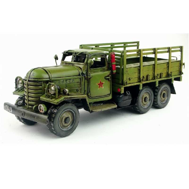 复古铁艺手工铁皮车模型1956年老解放六轮重型卡车工艺品家居收藏