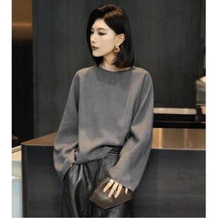独宽松圆领上衣潮0319z 女士2026新款 春夏轻奢灰色长袖 衬衫