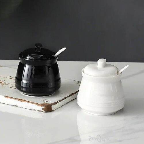 Black and White Ceramic Candy Jar Kitchen Seasoning Jar