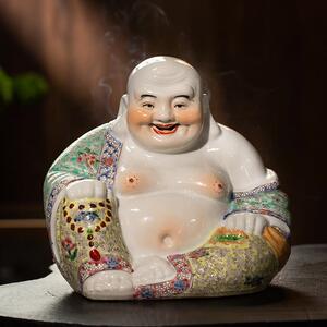 景德镇雕塑笑佛摆件陶瓷大肚弥勒佛像开颜快乐入口大厅开门见山乔