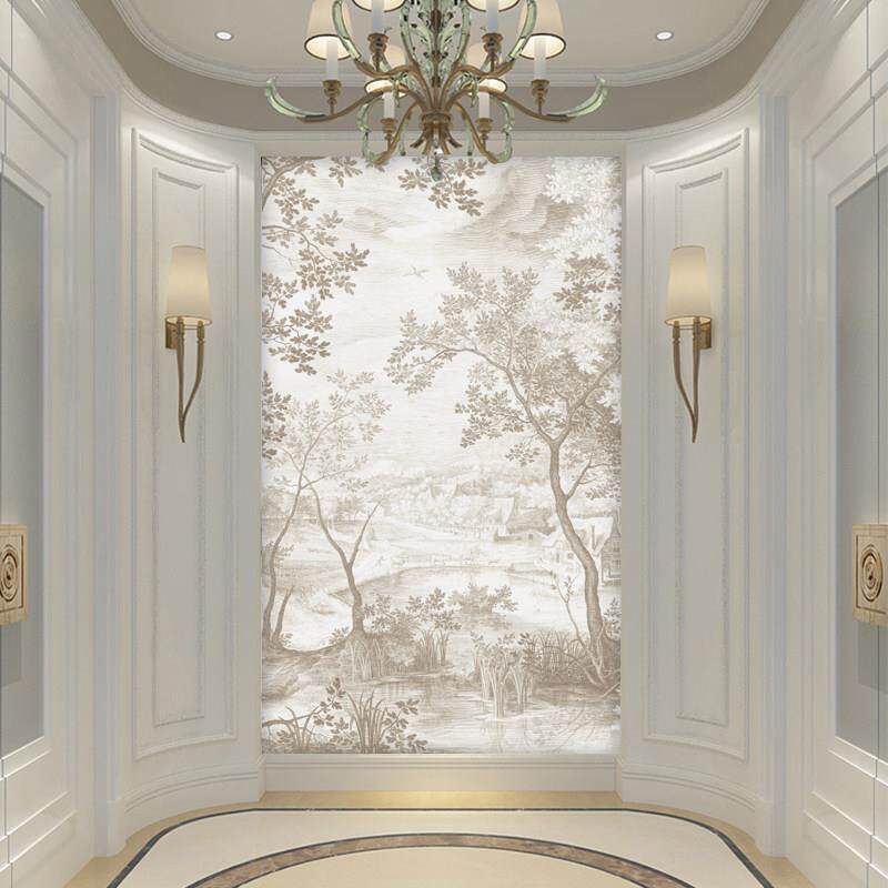 法式入户玄关墙布覆 覆古南洋风拱形壁画 画走廊过道壁纸壁布背景