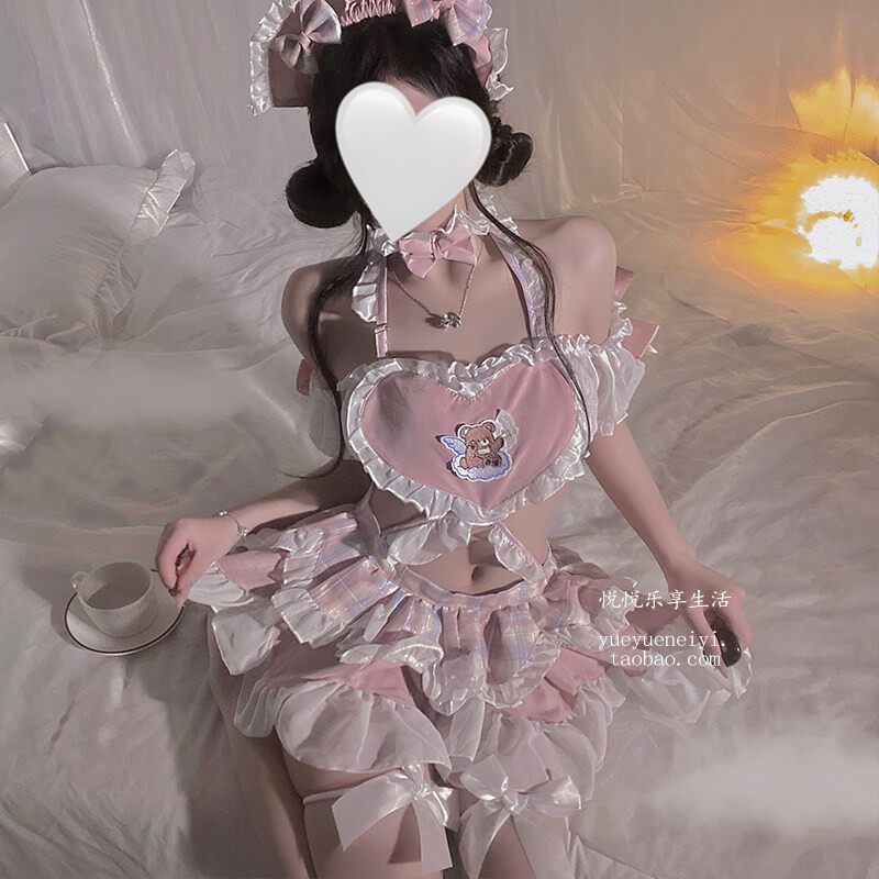 性感小肚兜连衣裙粉色女仆可爱公主睡裙蕾丝制服纯欲连体性感女佣
