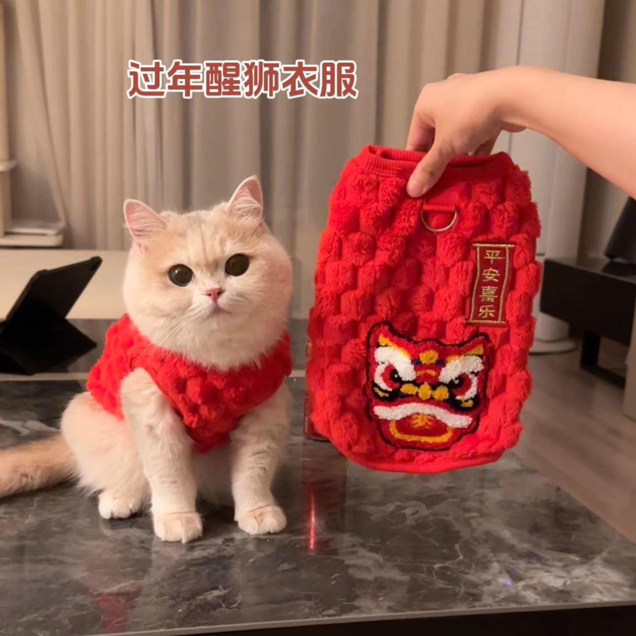 宠物猫咪衣服新年保暖加绒背心金渐层布偶蓝猫幼猫冬季过年拜年服