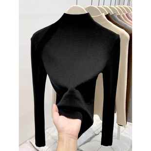 黑色底裤女式衬衫2026春季半高领针织毛衣修身高底西式上衣0105w